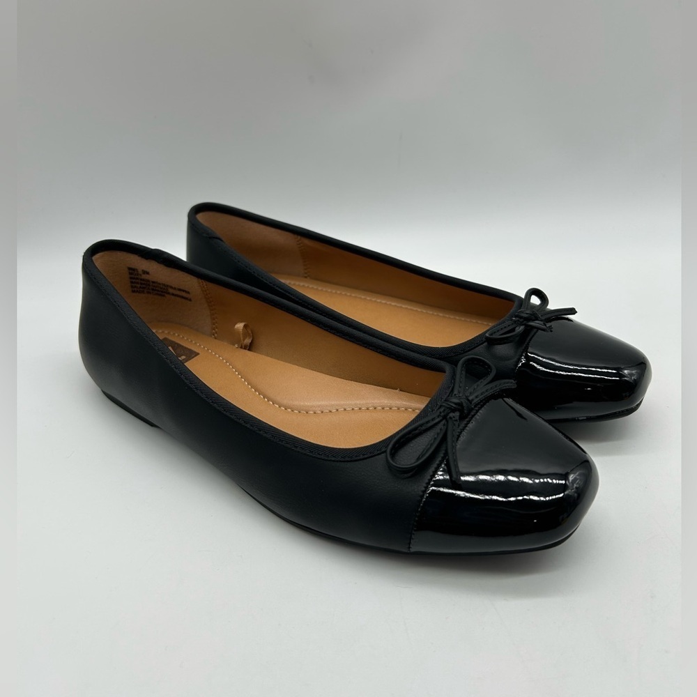 Moxy Black Vegan Ballet Flats Bow Detail | Women’s Size 9 | New With Box - Picture 4 of 12
